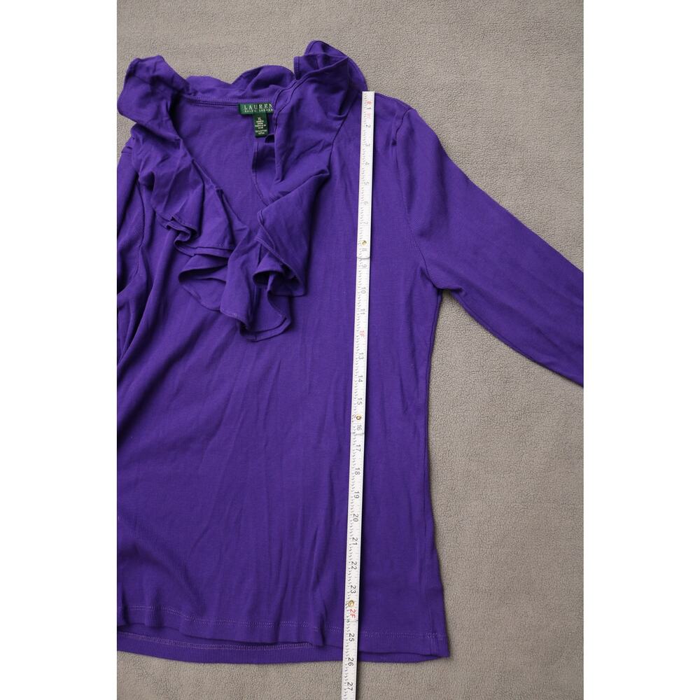 LAUREN RALPH LAUREN Shirt Womens XL Purple Long Sleeve Ruffle Collar Texture - Picture 3 of 12